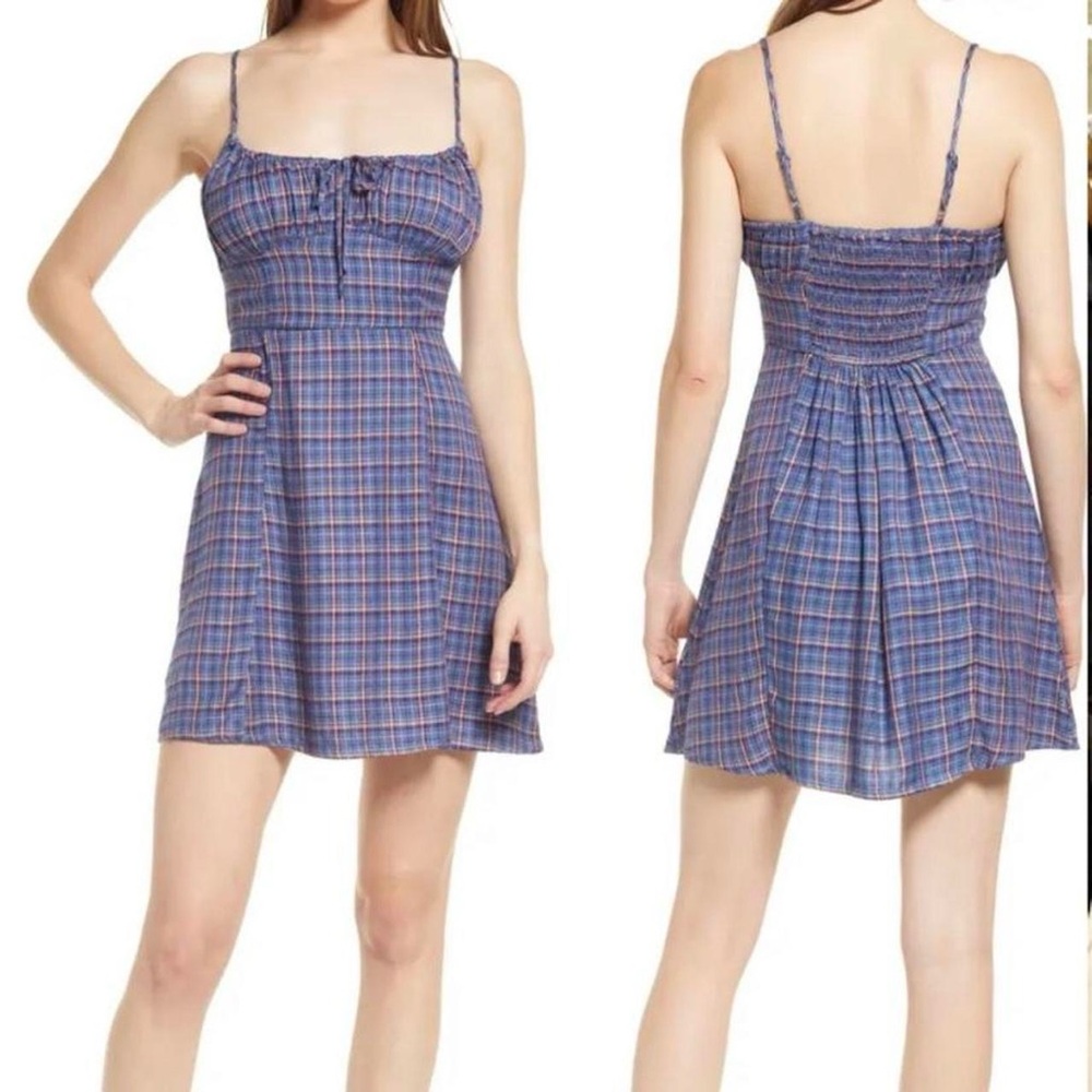 Urban Outfitters Kamaryn Tie Front Mini Dress in Plaid